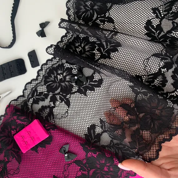 Кружево эластичное черное 21 см, сетчатое