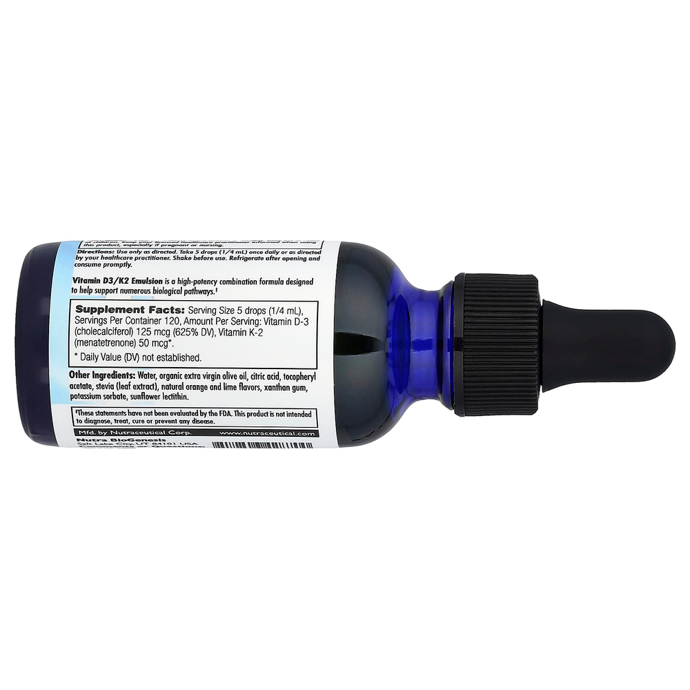 Nutra BioGenesis, эмульсия витаминов D3 и K2, 30 мл (1 жидк. унция)
