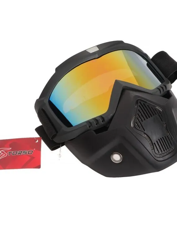 Очки-маска для езды на мототехнике, разборные, стекло золотой хром, черные