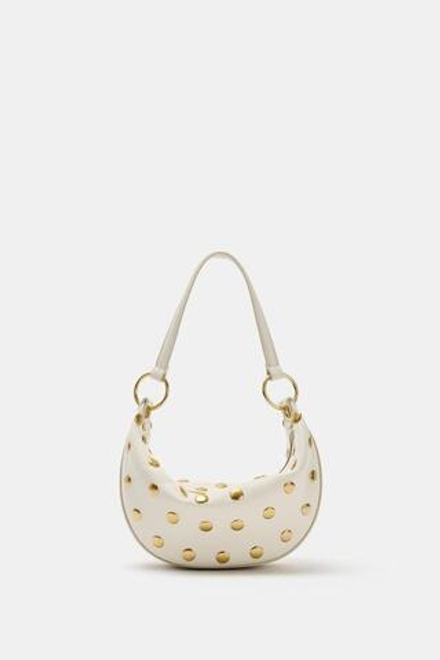 ZARA СУМКА С ЗАКЛЕПКАМИ, БЕЛЫЙ