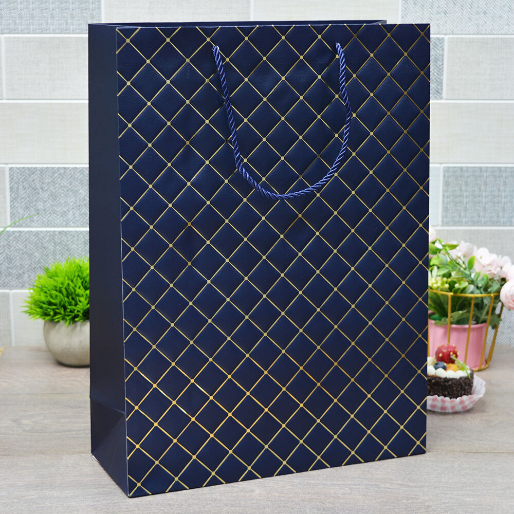 Пакет бумажный 31*42*12см с ручками "Ромб" синий