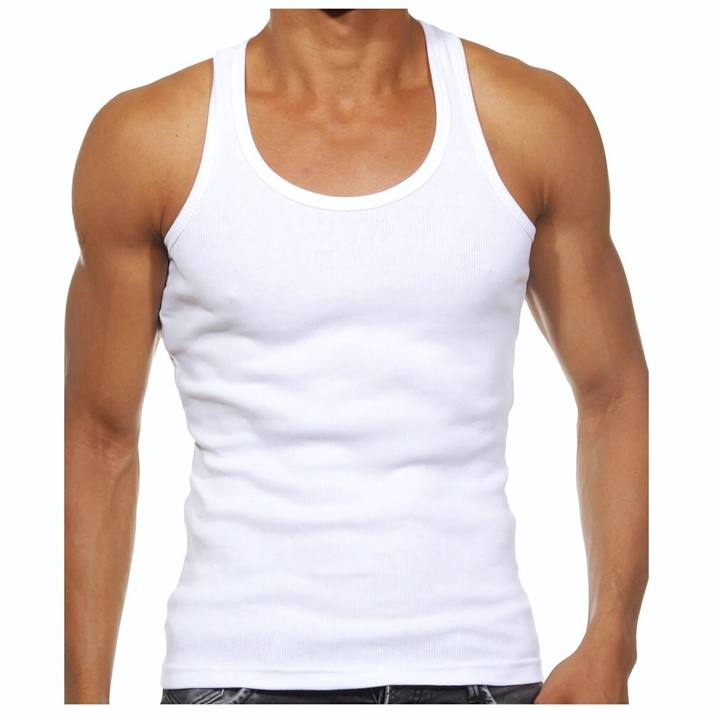 Набор из 2 белых мужских маек из ткани в рубчик (Размер: XL) (Цвет: белый)