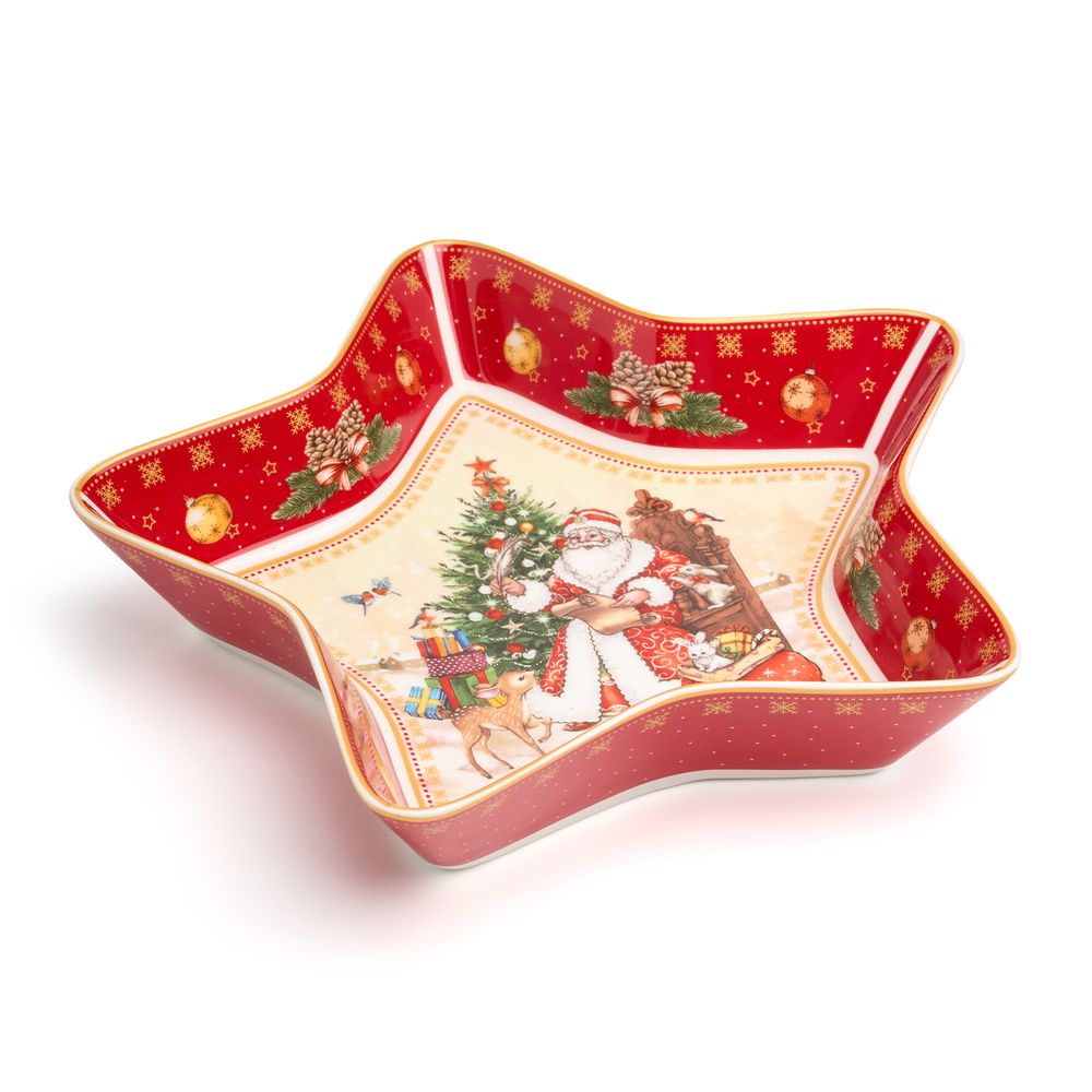 БЛЮДО-ЗВЕЗДА LEFARD "ДЕД МОРОЗ" 28*28*5 СМ КРАСНОЕ (КОР=8ШТ.)