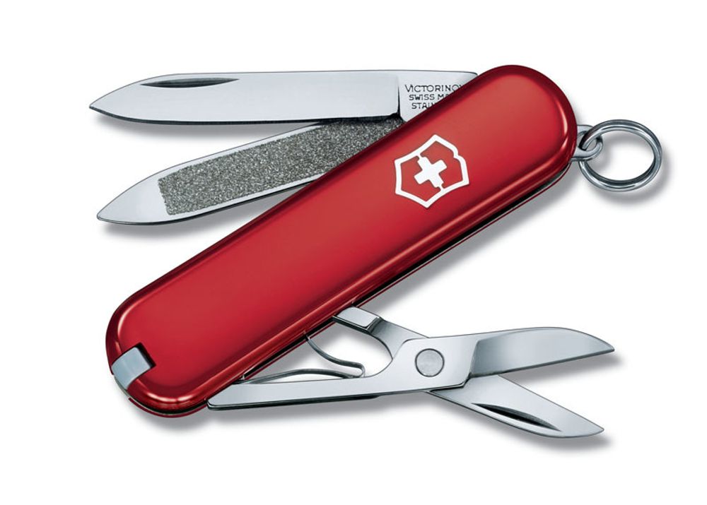 Качественный маленький брендовый фирменный швейцарский складной перочинный нож 58 мм красный 7 функций Victorinox Classic VC6203
