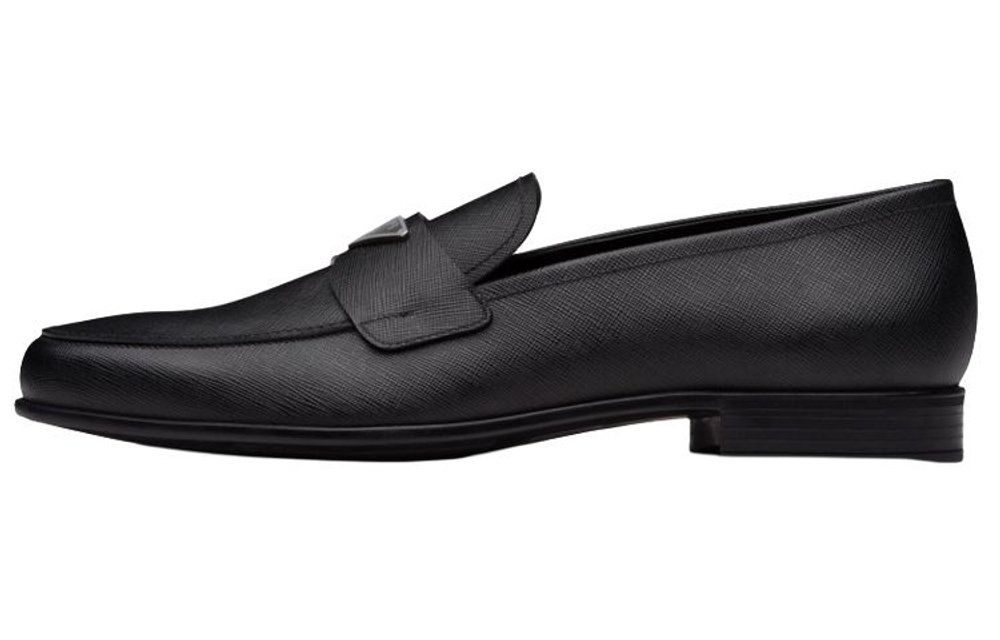 PRADA Plaque Loafer Black Saffino Leather
