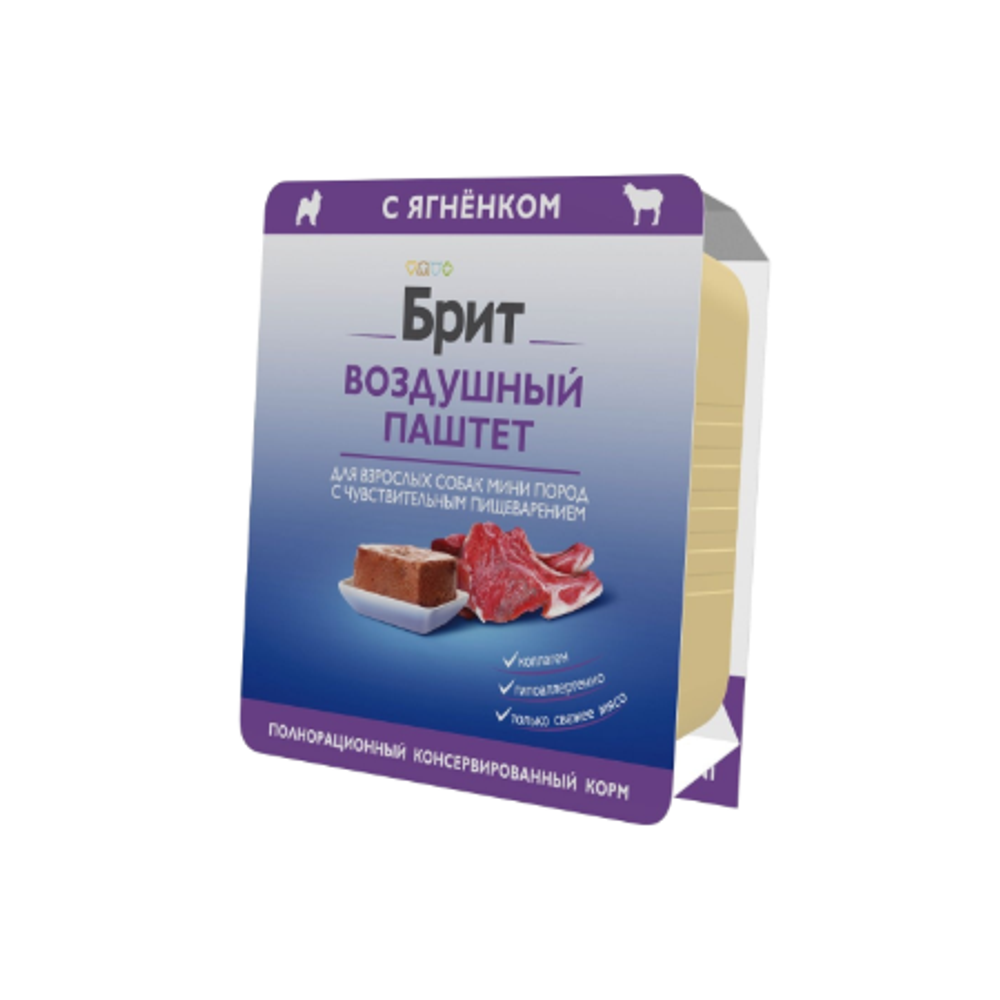 Влажный корм BRIT PREMIUM паштет для собак мини пород с чувствительным пищеварением, ягнёнок, 14 упаковок по 100г