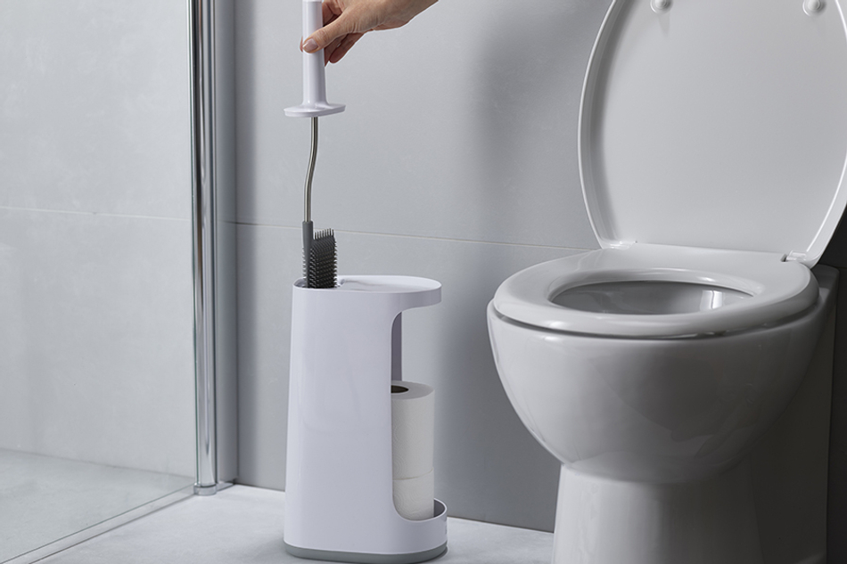 Ёршик для унитаза с большим отсеком для хранения Flex Plus бело-серый, Joseph Joseph