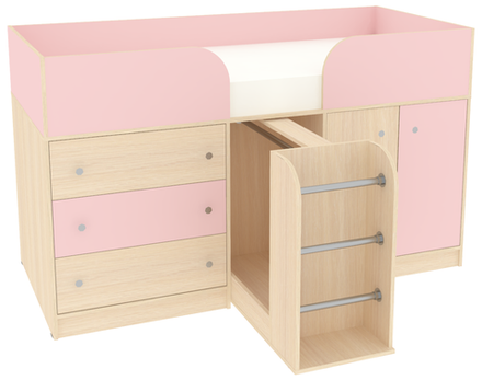 Кровать-чердак КарИВи Малыш 4  Дуб Молочный Розовый