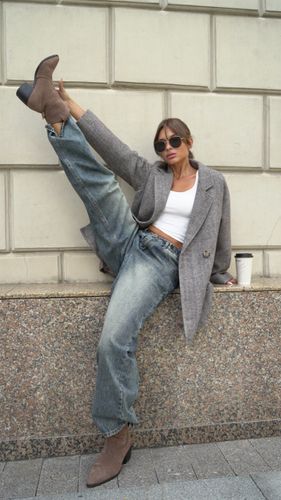 Двубортный темно-коричневый пиджак из шерсти