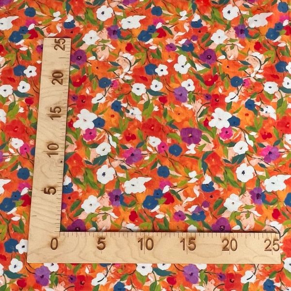 ЦВЕТОЧНЫЙ ДОЖДЬ НА ОРАНЖЕВОМ - 100% ХЛОПОК 4