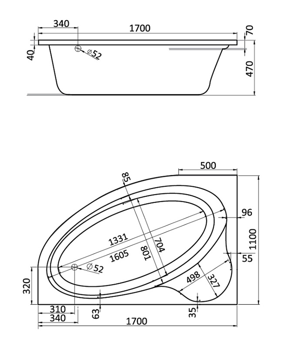 Ванна акриловая Santek Эдера 170х110 пристенная (1.WH11.1.995)