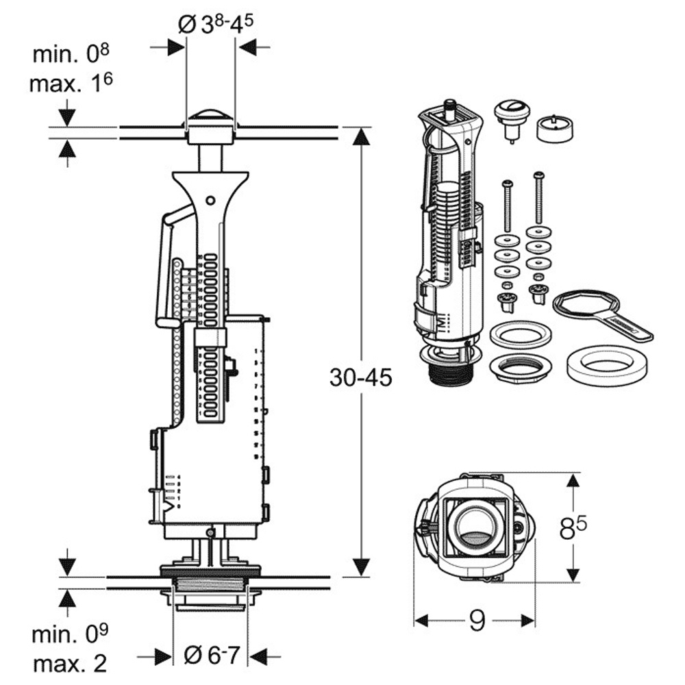 Сливной механизм бачка GEBERIT Impuls Basic 230