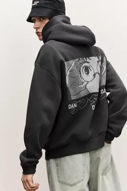 PULL&BEAR Толстовка с капюшоном Dan Da Dan, темно-серый