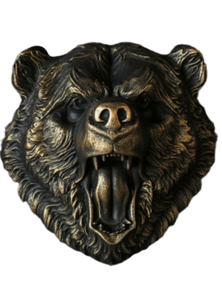 Кованый элемент Голова медведя 35х35 см, литье патина золотая бронза