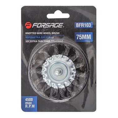 Кордщетка дисковая стальная витая для дрели 75мм, в блистере Forsage F-BFR103