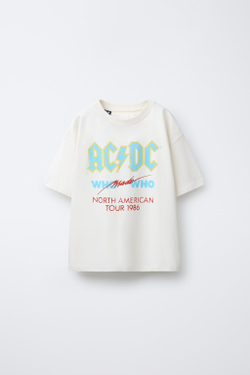 ZARA ФУТБОЛКА С ПРИНТОМ AC/DC ®, КРЕМОВЫЙ