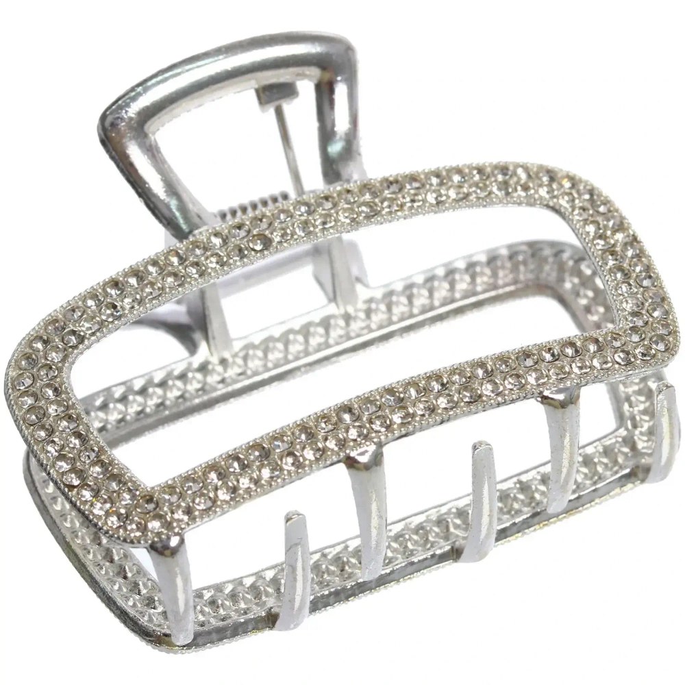 Заколка-краб для волос «AKS - DesignPRO», стразы, прямоугольник, цвет золото и хром, 5*3,8см