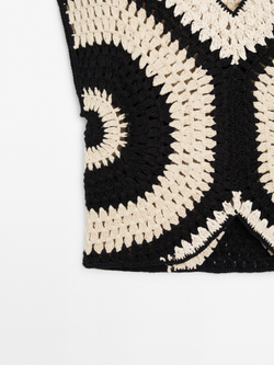 Massimo Dutti Топ из кружева кроше с контрастной деталью, натуральный, кремовый