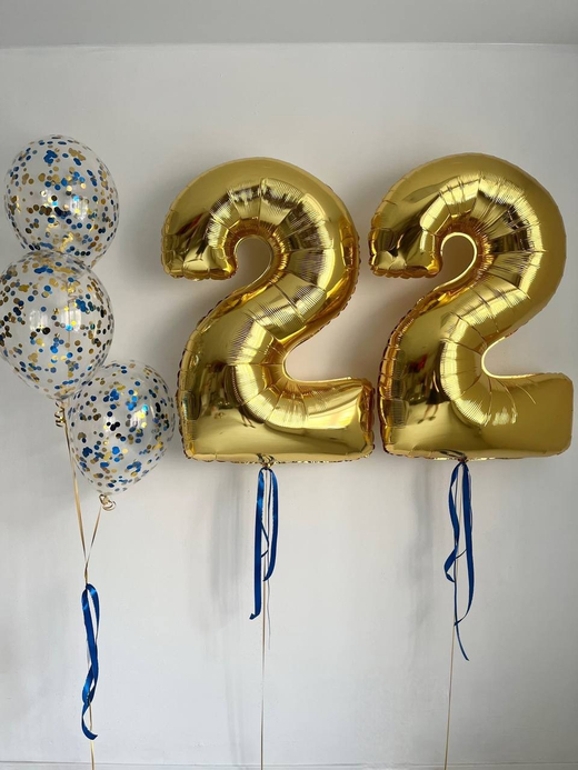 Воздушные шары цифры золото на 22 года №3300