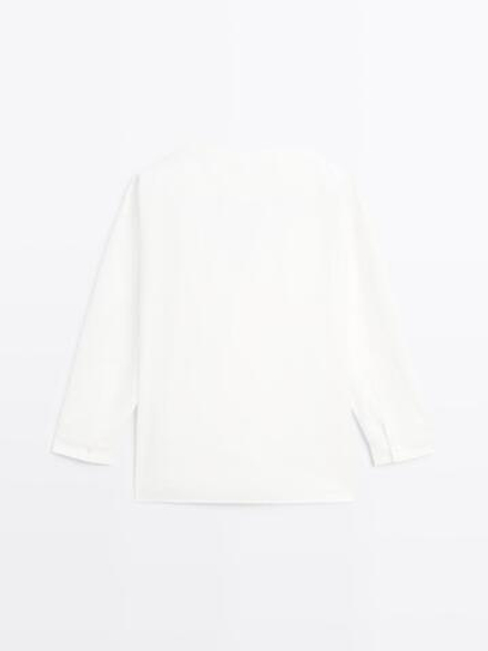Massimo Dutti Блуза из 100% хлопка на запáхе, белый