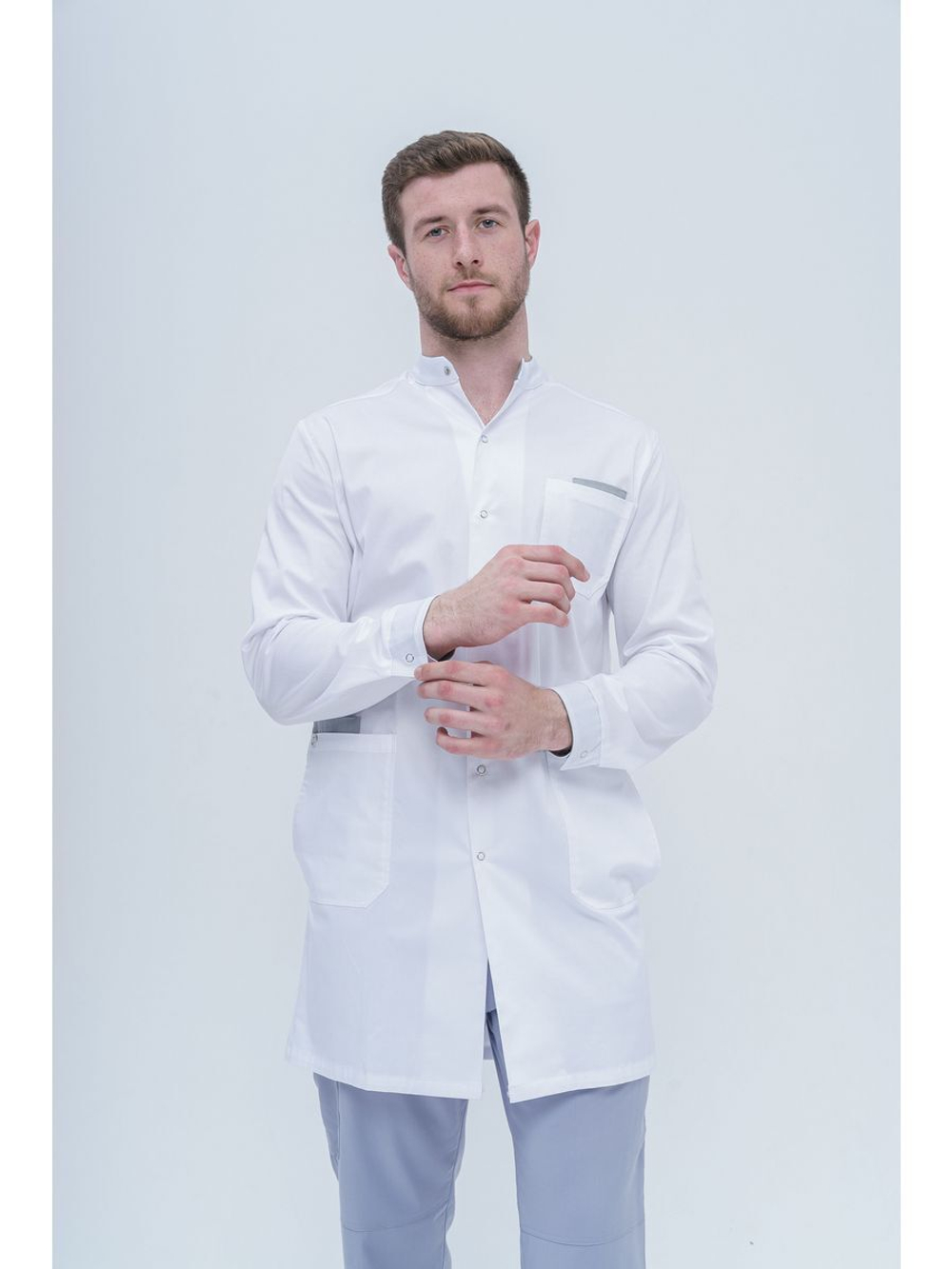 Медицинский халат мужской на кнопках TZ810-WHT