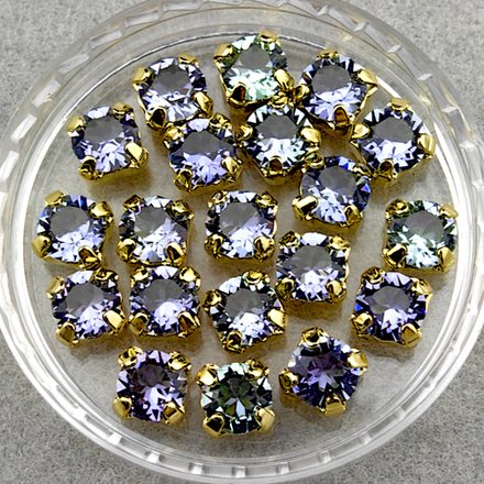 Шатоны Swarovski 1088 в оправах, цвет Лаванда-Хризолит смешанный/золото 14к (Provence Lavender-Chrysolite Blend/Gold 14k)