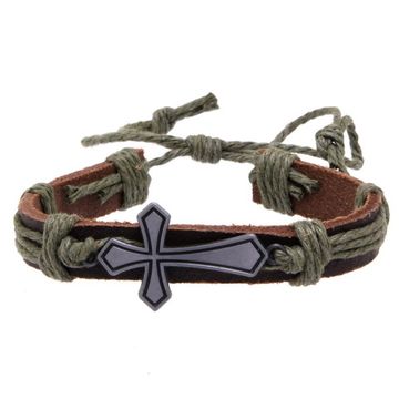 Фенечка с крестом - 1 (зелен/шнурок)