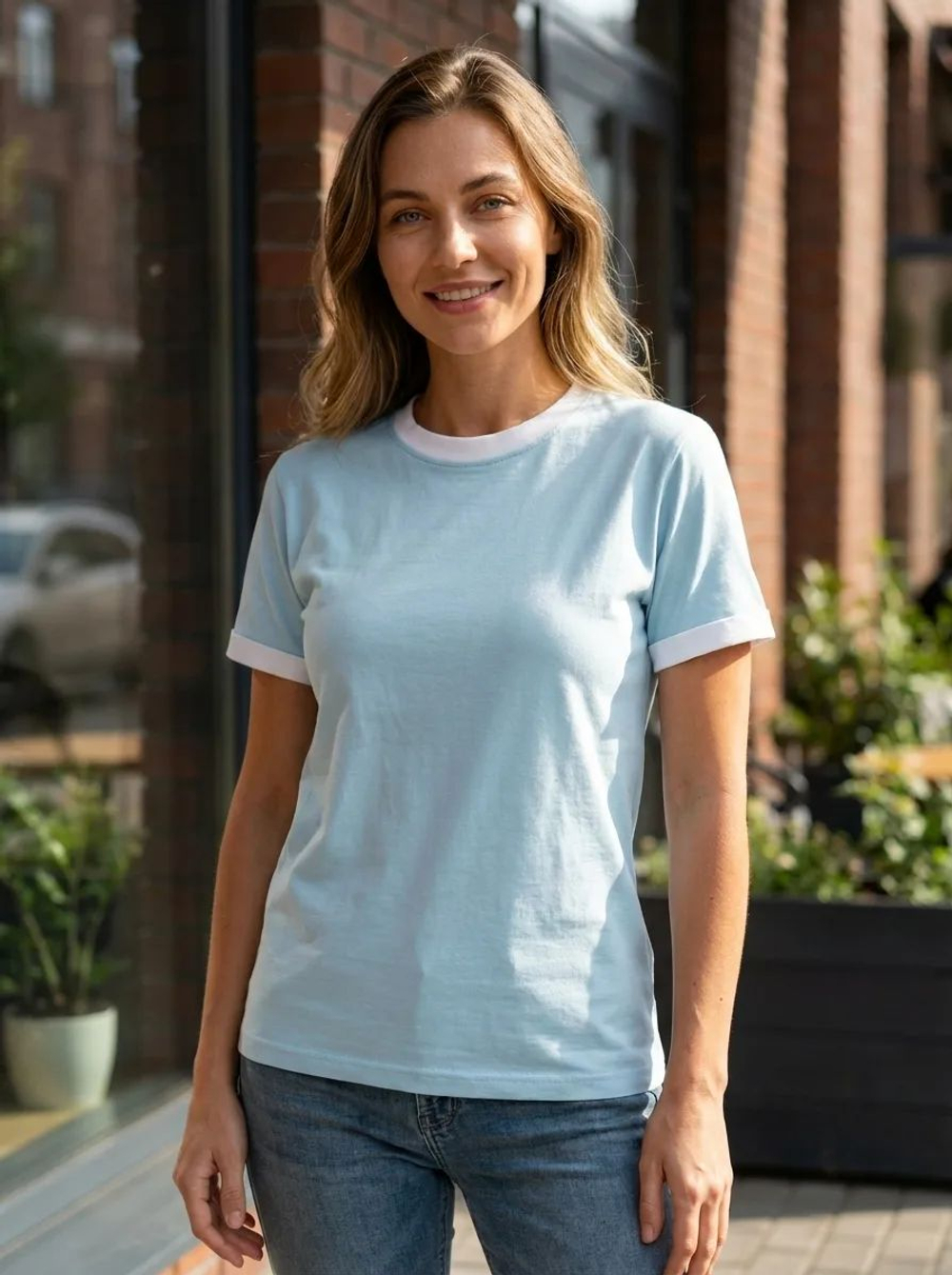 Футболка голубая с отворотами