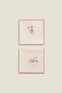 ZARA HOME САЛФЕТКА С ВЫШИВКОЙ, БЕЛЫЙ/КРАСНЫЙ