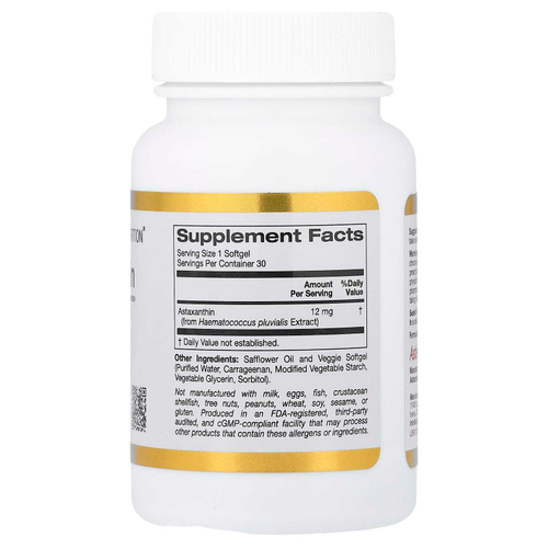 California Gold Nutrition, астаксантин, чистый исландский продукт AstaLif, 12 мг, 30 растительных мягких таблеток