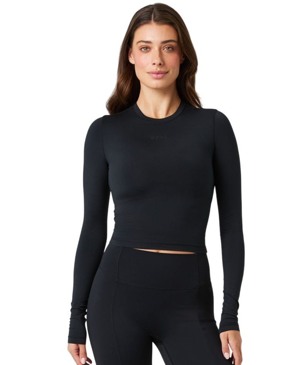 Женская теннисная футболка с длинным рукавом Bjorn Borg Studio Soft Cropped - black beauty