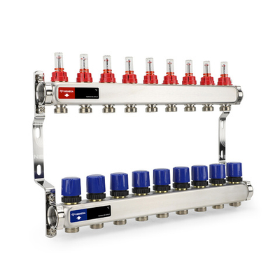 Коллекторная группа для теплого пола Varmega - 1" на 9 контуров 3/4" EK (нержавеющая сталь)