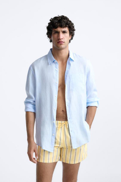 ZARA ПЛАВКИ КЛАССИЧЕСКОГО КРОЯ В ПОЛОСКУ, ПАСТЕЛЬНО-ЖЕЛТЫЙ