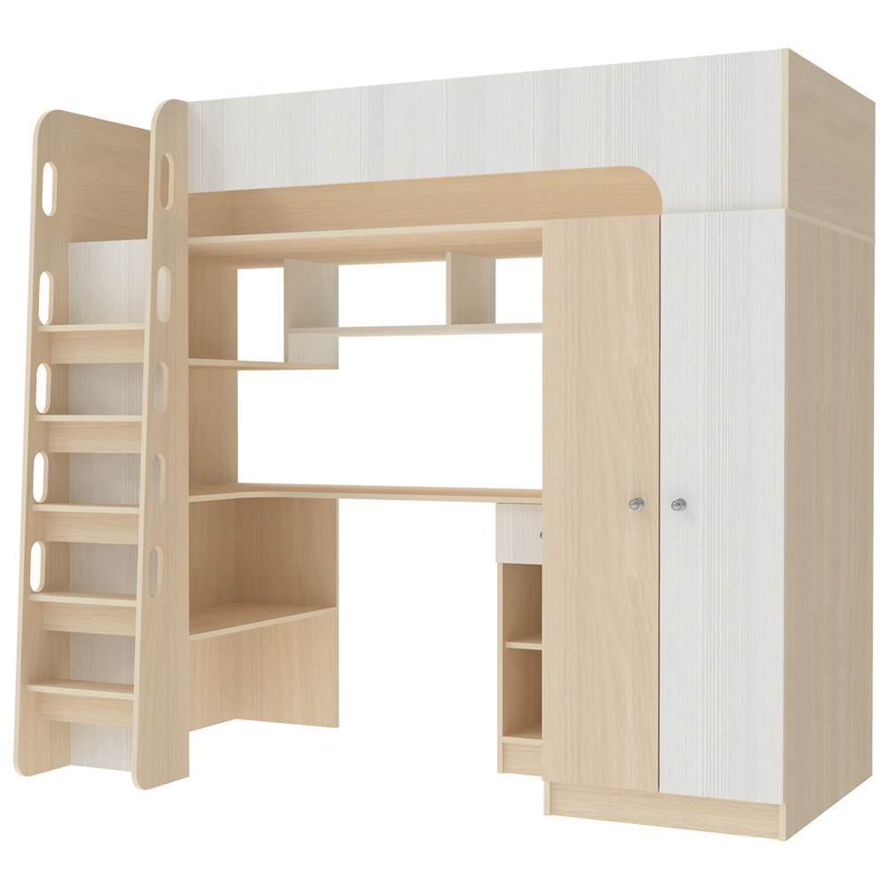Кровать-чердак КарИВи Астра 10  Дуб Молочный Белое Дерево