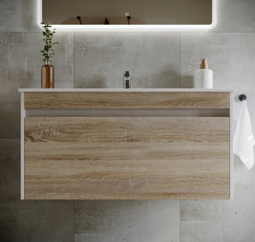 Тумба подвесная SANCOS Smart 990х450х500, c двумя ящиками оснащенными доводчиками, дуб бардолино/белый , арт. SM100E