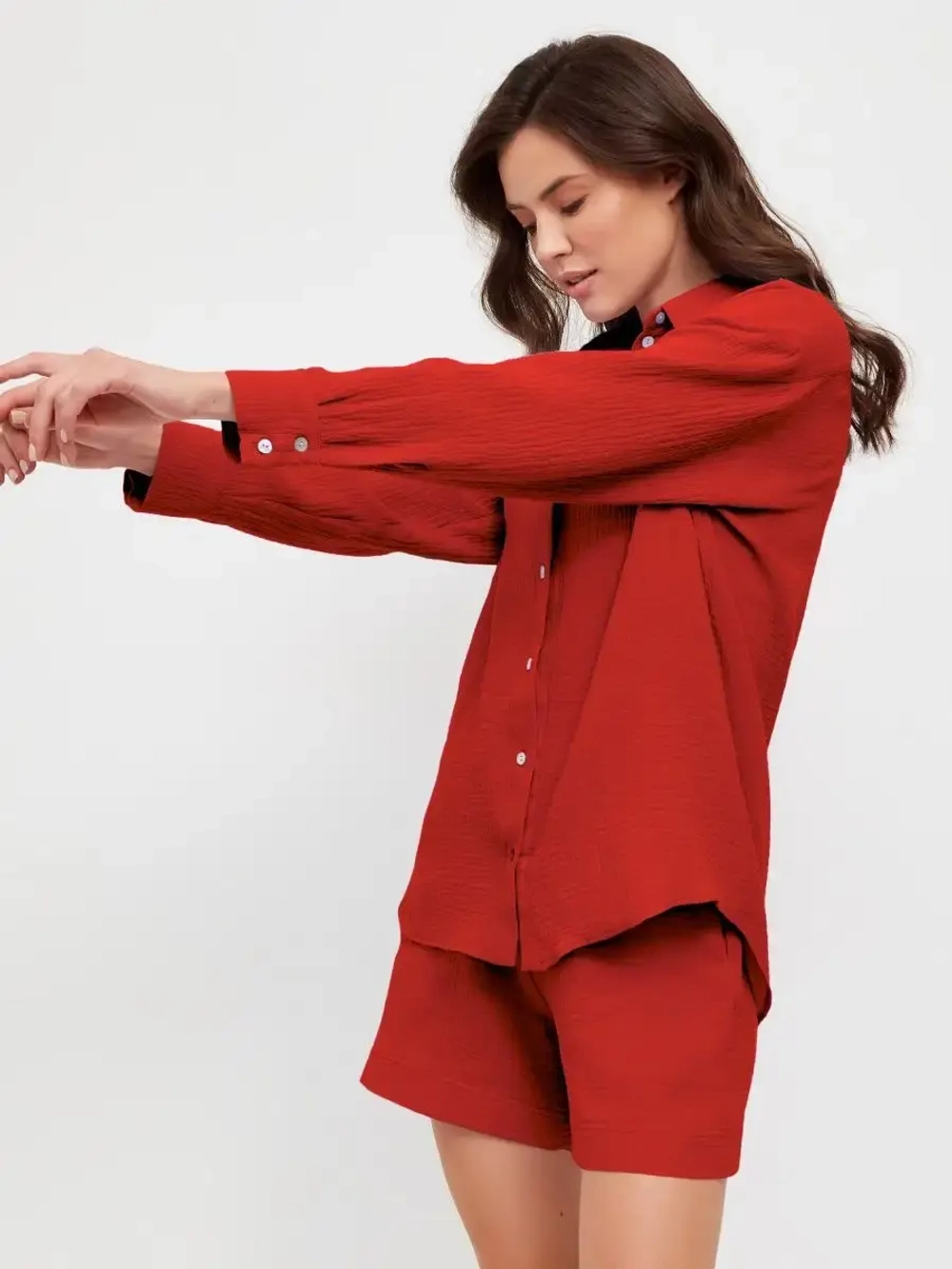 Костюм - пижама с шортами из муслина домашний оверсайз