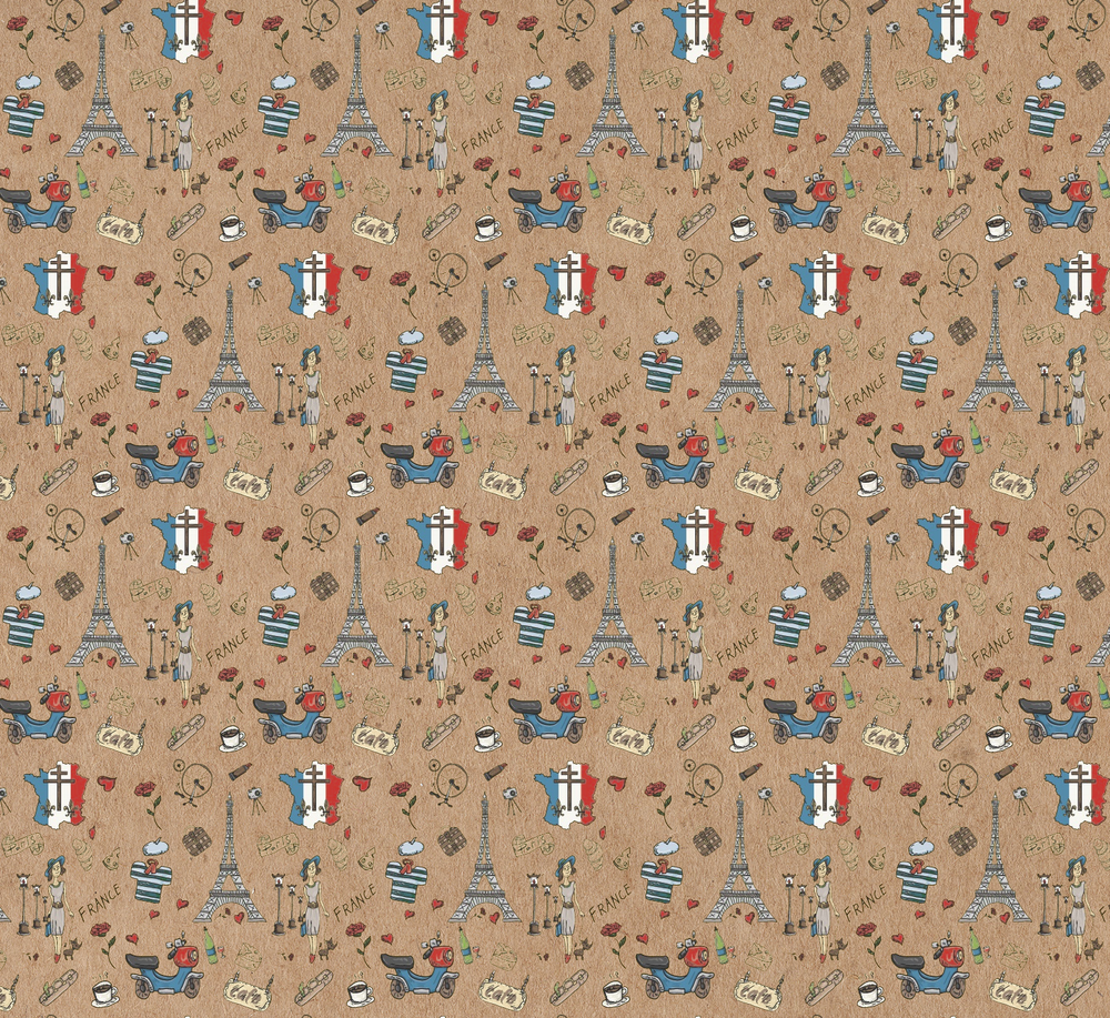 Упаковочная бумага, Крафт 70гр (0,7*10 м) Экошик, Французские мотивы, 1 шт.