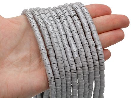 Нить каучуковых бусин 6мм, с серебристо-перламутровым эффектом