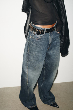 ZARA КОЖАНЫЙ РЕМЕНЬ С ШАРМАМИ, ЧЕРНЫЙ