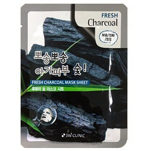 "3W CLINIC" Очищающая тканевая маска для лица с древесным углем, 23 гр