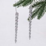 Подвески в блестках «Ледяные сосульки» 10 см (набор 2шт), серебро