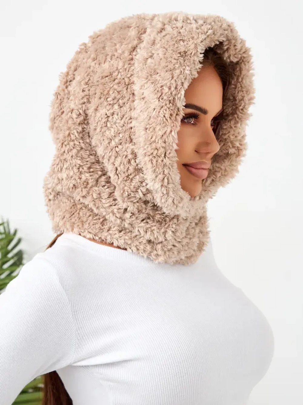 Капор зимний вязаный капюшон на флисе