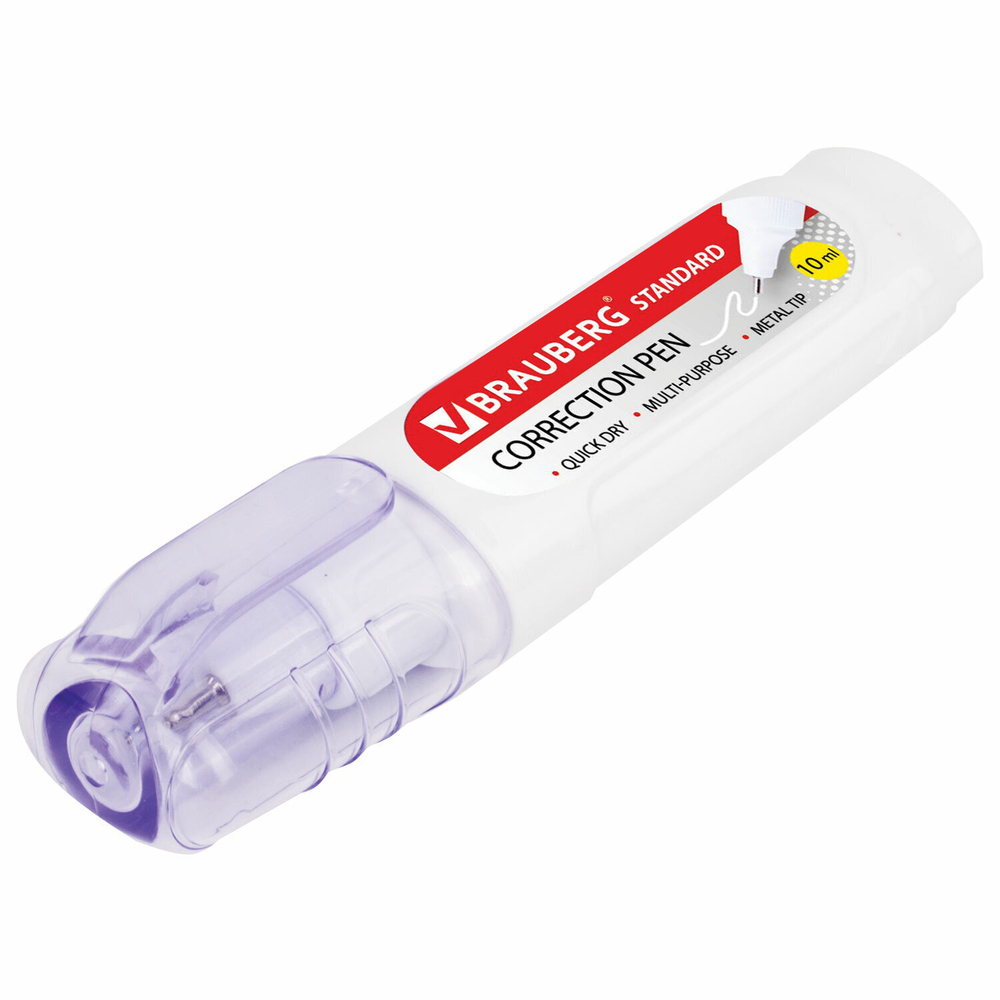 Ручка-корректор BRAUBERG 10 мл металлический наконечник в упаковке с подвесом (10 штук в упаковке)