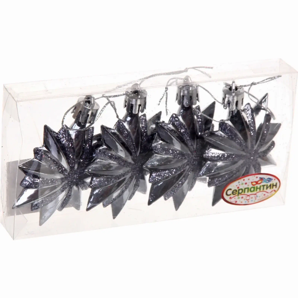 Ёлочные игрушки «Таинственное очарование» Звезда остроконечная 6 см (набор 4 шт), графит