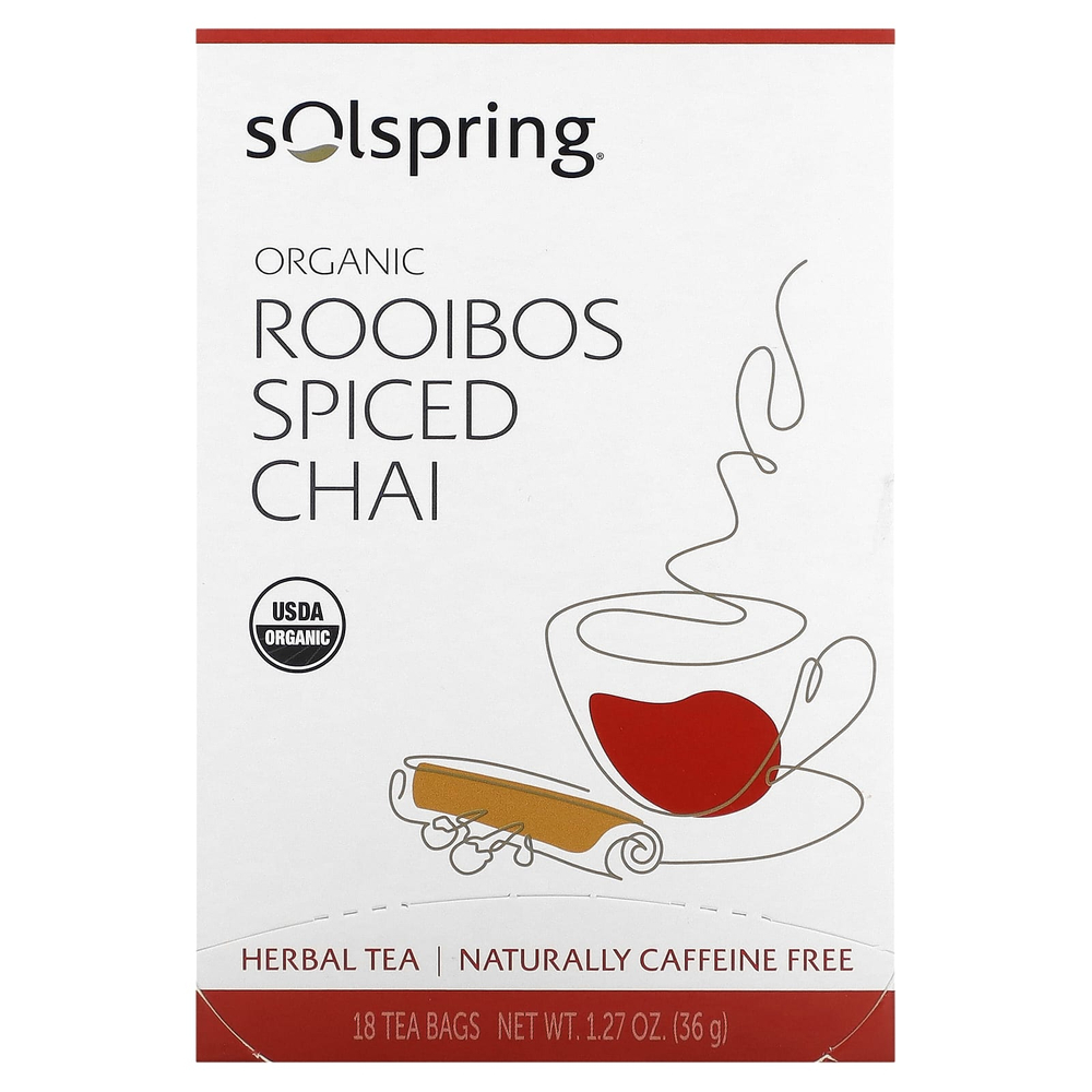 Dr. Mercola, Solospring®, органический травяной чай, ройбуш со специями, без кофеина, 18 чайных пакетиков, 36 г (1,27 унции)