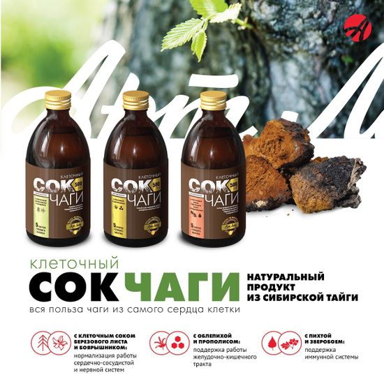 Сок Чаги клеточный с боярышником и соком березового листа
