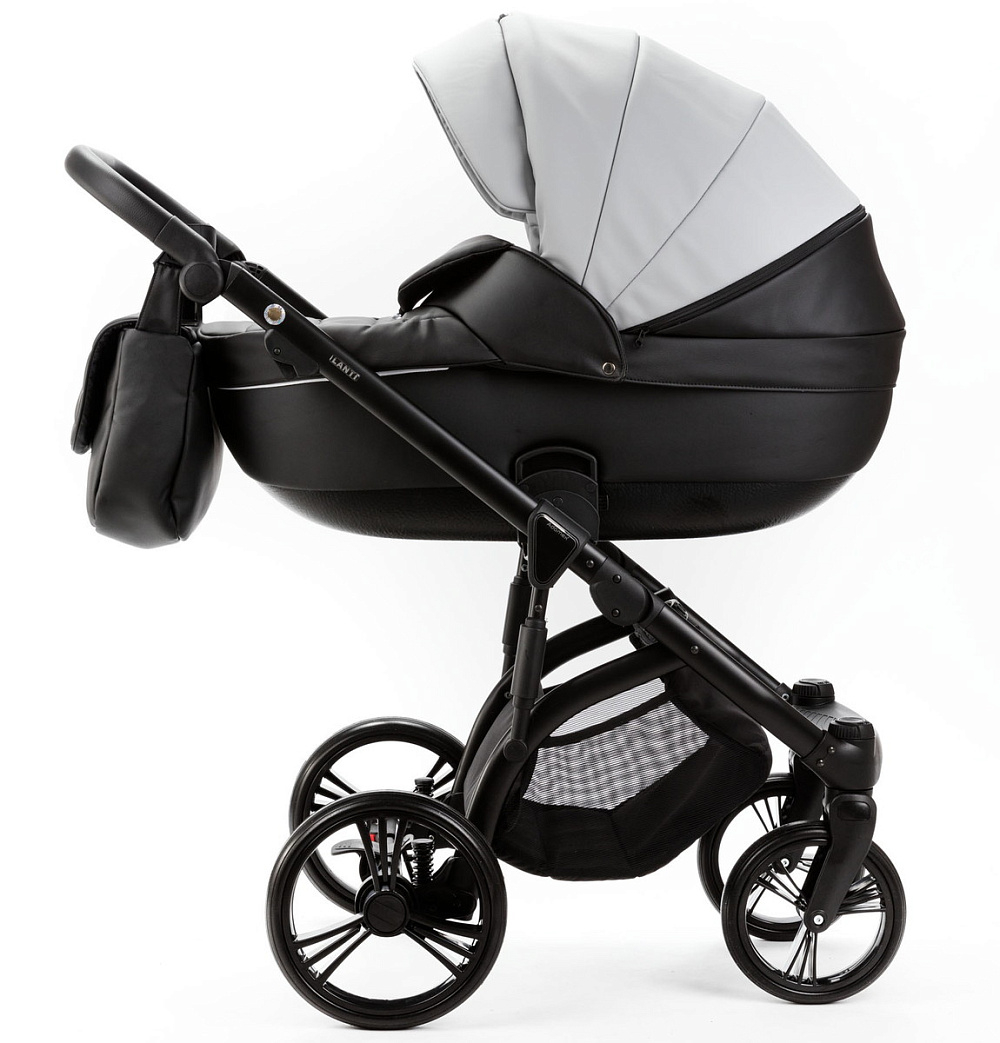 Детская коляска Adamex Lanti Deluxe 2 в 1 LN-SD107 (СВ.СЕР.КОЖА + ЧЕРН. КОЖА)