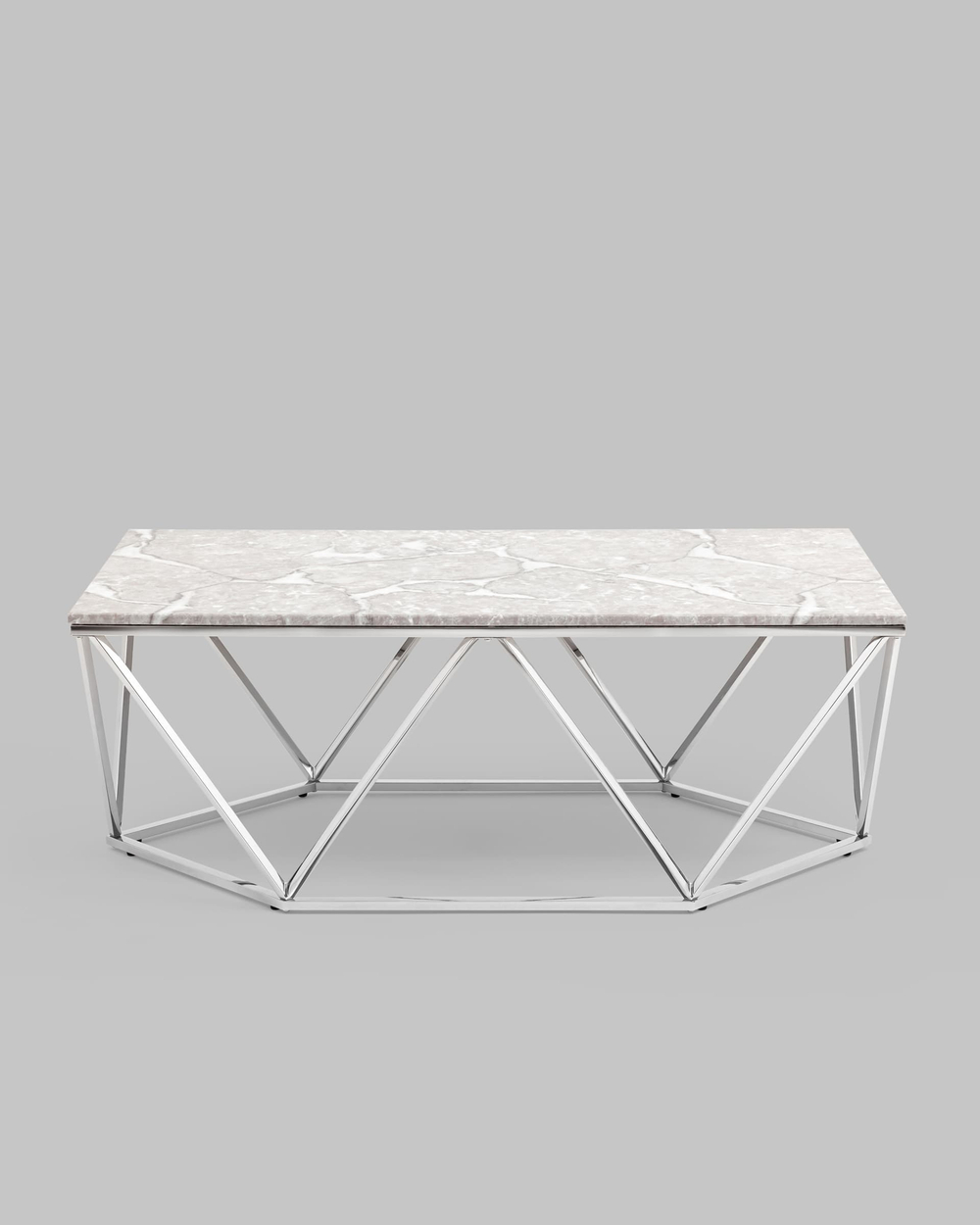 Журнальный столик Авалон 122*66 серый мрамор сталь серебро