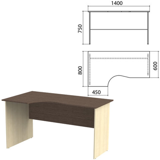 Стол письменный эргономичный "Канц", 1400х800х750, левый, цвет венге/дуб молочный (КОМПЛЕКТ)