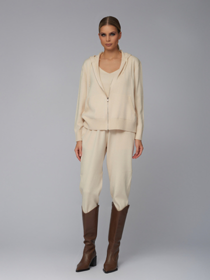 Женский трикотажный костюм-тройка с молнией молочный